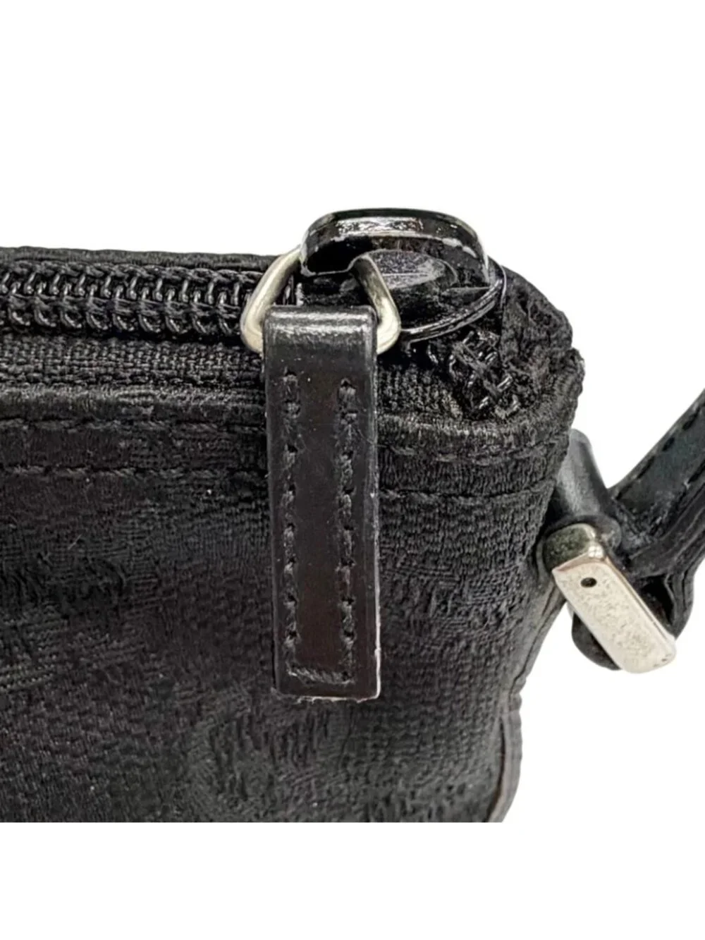 Gucci Vintage GG Canvas Leather Logo Plate Pouch Handbag Black